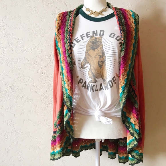 Modcloth Sweaters - MODCLOTH • rust & rainbow crochet cardigan 🌈